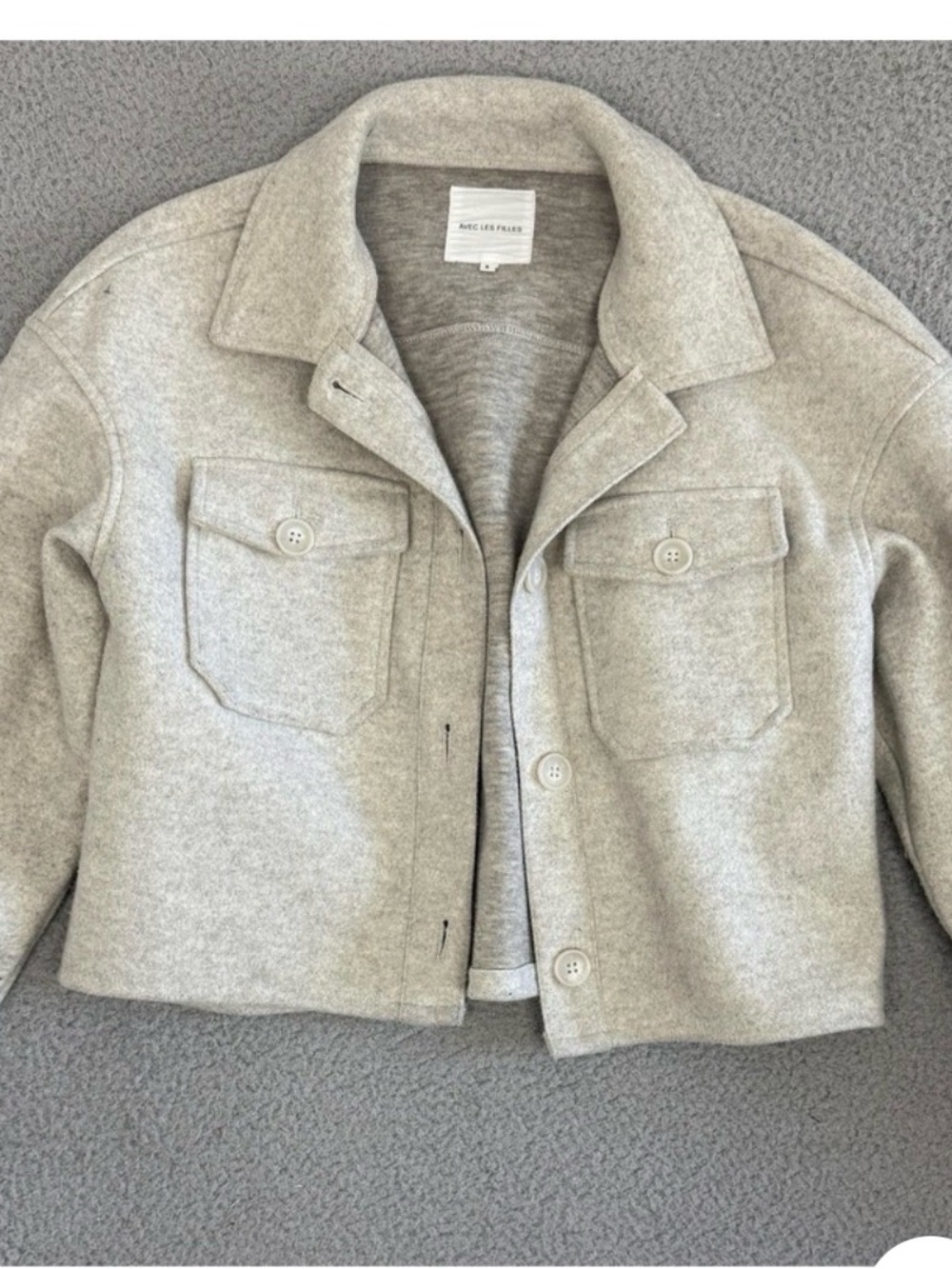 Avec Les Filles Light Gray Cropped Wool-Blend Jacket